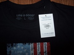 Life is Good SUPERPOWER FLAG S/S Shirt T-Shirt JET BLACK Men’s Large – NWT