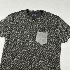 AllSaints Shirt Men Small Black Floral Graphic Suede Pocket Infinate Crew Tee S
