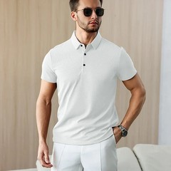 New Men’s Business Casual Short Sleeved Shirt Solid Color Polo Shirt Fashionable