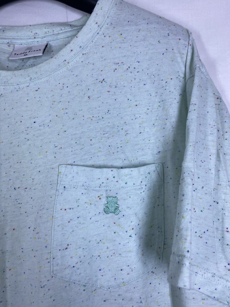 Teddy Fresh Shirt Mens XL Light Blue Spotted Textured Teddy Bear Logo Pocket USA