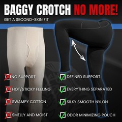 Real Men 28in Nylon Leggings D Pouch Lrg 2pk Blk/Gry Thermal Base Layer Men C…