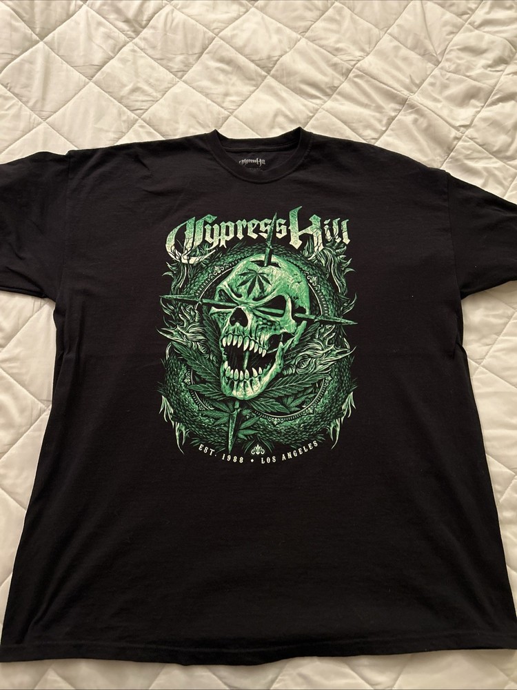 Cypress Hill T Shirt Adult 3XL Black Green Skull Music Band Hip Hop Cannabis