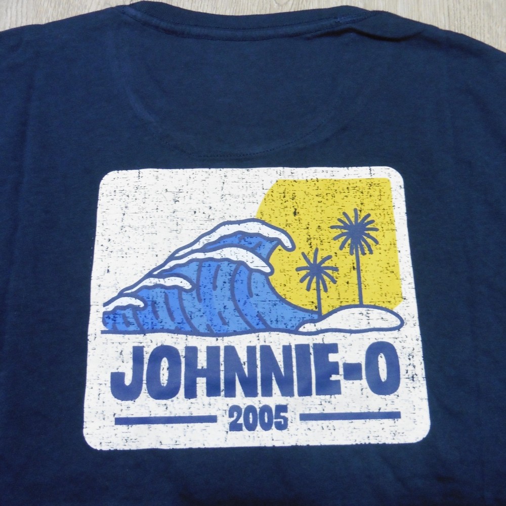 JOHNNIE-O Mens L LARGE T SHIRT WAVE RIDER NAVY BLUE DALE 2.0 GOLF SANTA MONICA