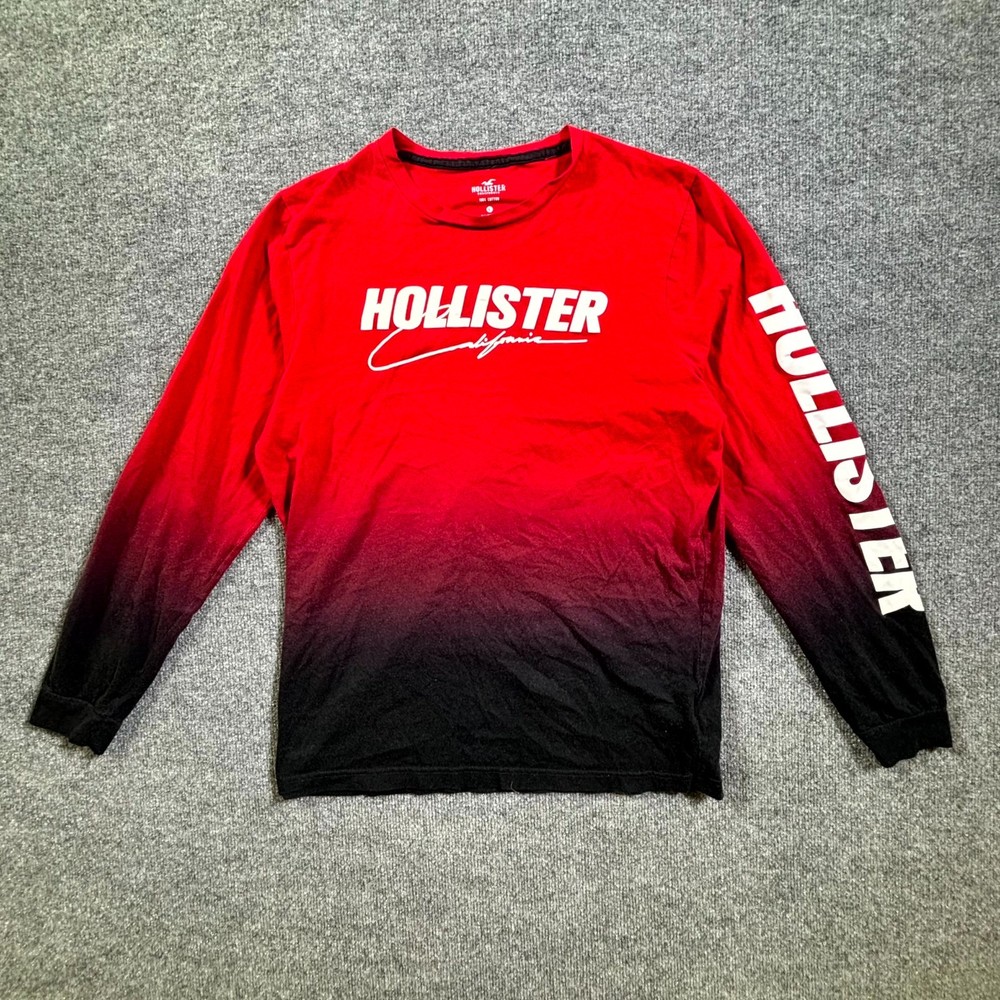 Hollister California Tee Shirt Mens Large Red Black Gradient Graphic Spell Out