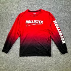 Hollister California Tee Shirt Mens Large Red Black Gradient Graphic Spell Out