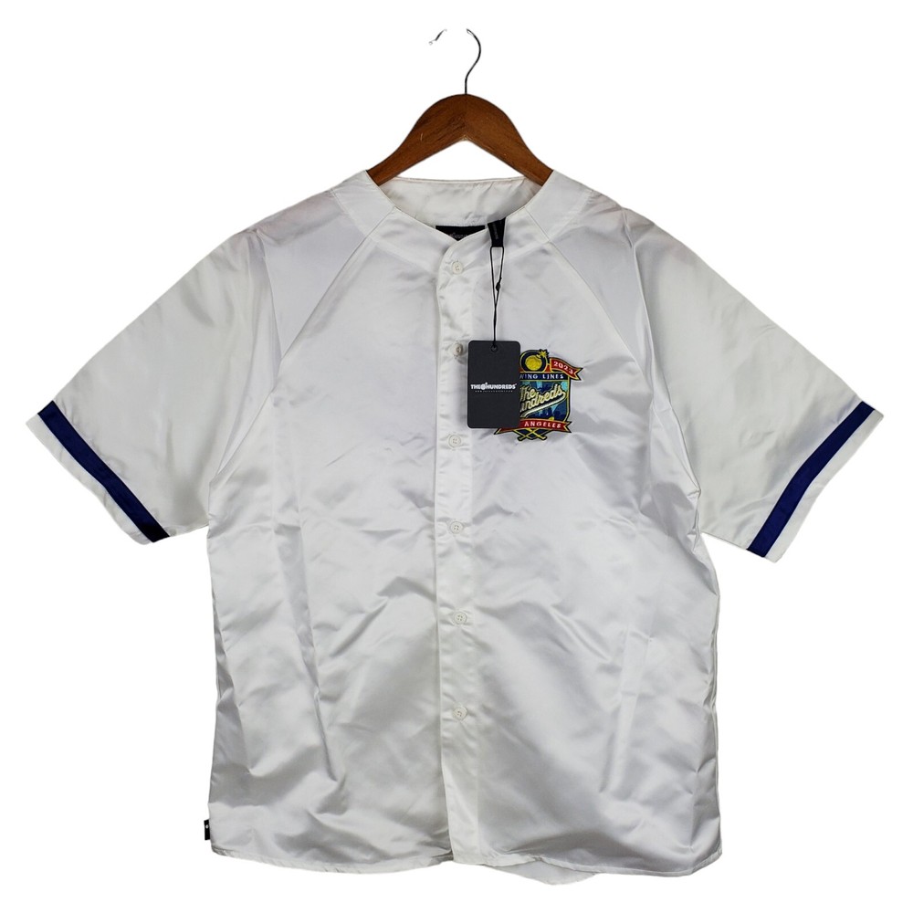 The Hundreds Drawing Lines Los Angeles White Satin Jock Baseball Jersey Sz S