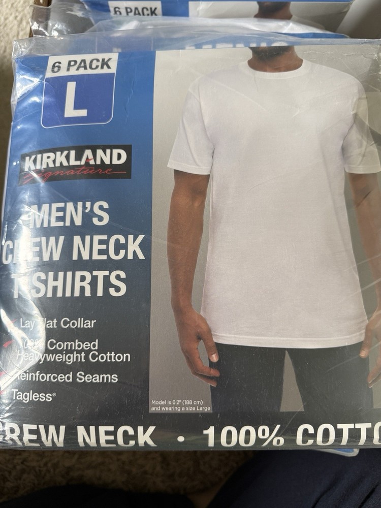 Kirkland Signature Men’s Crew Neck T-Shirt 100% Cotton White – Large