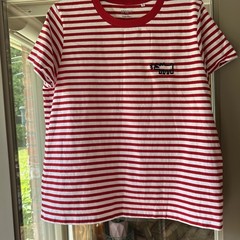 Keith Haring SPRZ NY T-Shirt Red & White Striped Embroidered Pop Art EUC