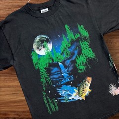 Vintage 90s Animals Nature Fish Wolf Bear T-Shirt Wrap Around Graphic Size LG