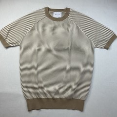 RAITH Shirt Men Sz M Riera Knit Crew Neck Short Sleeve Striped Beige White Tee