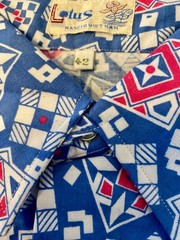 VTG mens 80’s LOTUS BLUE RETRO PATTERN LOOSE FIT LONG SLEEVED SHIRT 42″