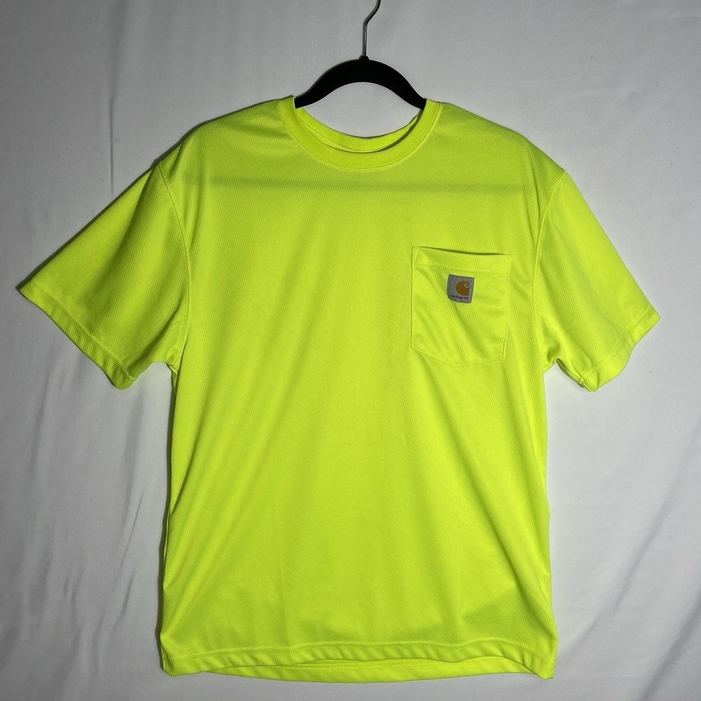 Carhartt Mens Yellow Mesh T Shirt Hi Vis Workwear Construction Safety PPE Sz Med