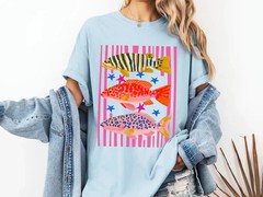Preppy Coastal Fish Shirt Colorful Summer Graphic Tee Vacation Aesthetic