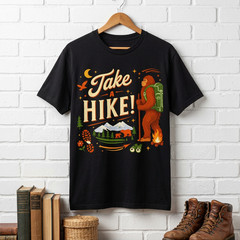 Take a Hike Bigfoot Graphic Retro T-Shirt, Unisex Outdoorsy Hiker Tee