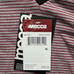 Mecca USA Shirt Mens XL Red Striped V-Neck Chest Pocket Zipper Tee Cotton Jersey