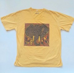 Abiyas Art V Neck Elephant Graphic T Shirt Adult Size Large Yellow