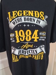 Gildan Black Graphic Tee with Yellow and White 1984 Design – Size XL