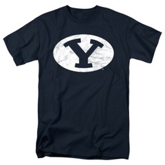 Brigham Young University Adult T-Shirt Distressed Primary Logo, Navy, S-5XL