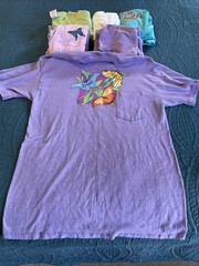 Lot of 6 VTG SINGLE STITCH Yellow Butterfly Print T-Shirts Size L/XL
