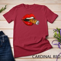 Sexy Women Smoke Cuban Cigar Lit Red Lips Smoking Cigar T-Shirt Unisex T-shirt