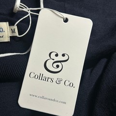 Collars & Co. Men’s Amalfi Luxe Tee Contrast White Trim Navy Blue M Medium New