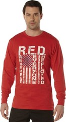 Rothco Mens Red Long Sleeve Remember Everyone Deployed T-Shirt Athletic Fit Tee