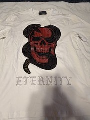 ETERNITY BC/AD T-Shirt White Red Black Rhinestone Studded Skull Snake Graphic L