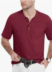 MAGCOMSEN Men’s Henley Shirts Short Sleeve Pocket Tee Shirts Wine Red Size 2XL