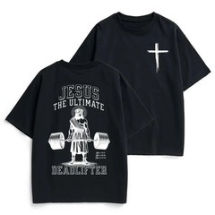 Jesus The Ultimate Deadlifter Cross Cotton Shirt Double Sided Christian Gym S-5X