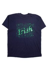Vintage 1990s Irish Navy Blue T-Shirt Large Foil Graphic Short Sleeve