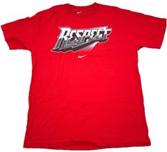 Nike Shirt Men Medium Red Gray Tee Center Swoosh Respect Spell Out Loose Fit *