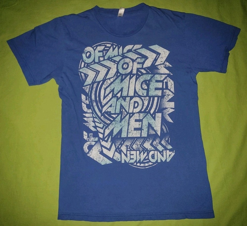 Of Mice And Men Band Logo Tour Concert Blue MEDIUM Shirt Rock Metal