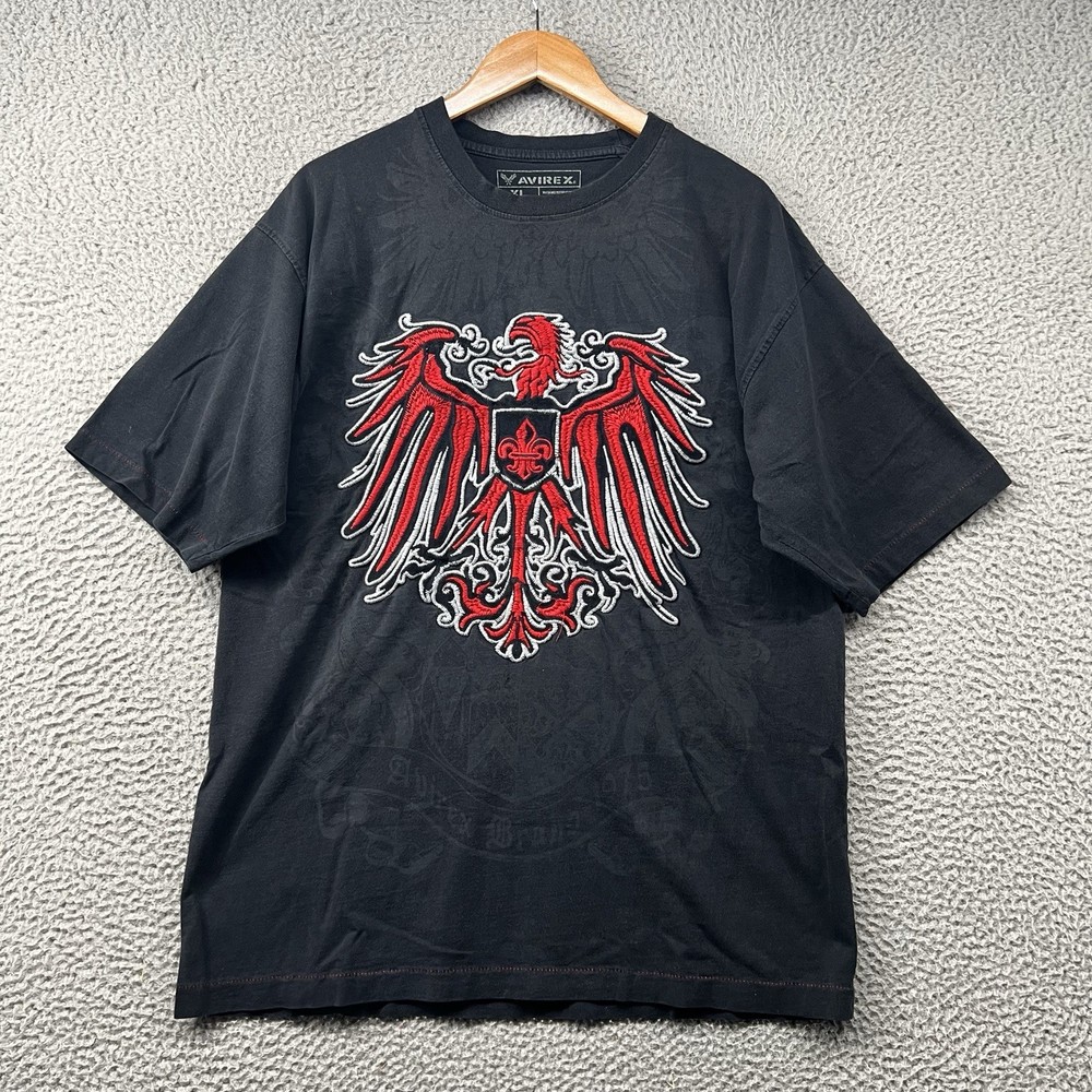 Avirex Shirt Mens XL Black Short Sleeve Crewneck T Eagle Tattoo Tribal Y2K 90s