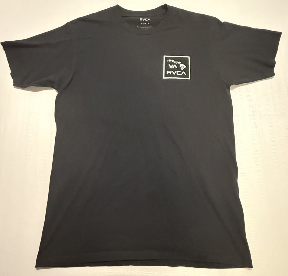 RARE RVCA Mens Hawaiian Islands Graphic Print Short Sleeve T Shirt Black Sz M