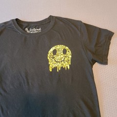 Weekend Warrior Acid Smiley Face Medium Black/Yellow Graphic T-Shirt Funky
