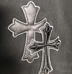 Men’s Y2K Style Black Satin Cross Embroidered Terry T-Shirt Size Extra Large XL