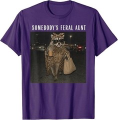Somebody’s Feral Aunt Raccoon Iced Coffee Sarcastic Animal T-Shirt