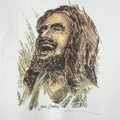 Vintage Jesus Laughing Christian Graphic Art Shirt USA Mens Medium
