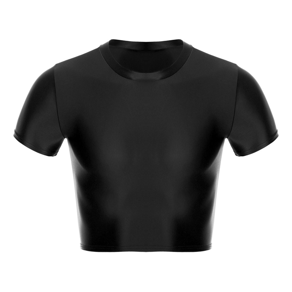 Men Glossy Crop Tops Stretchy Casual Short Sleeve T-shirt Muscle Tops Sportwear