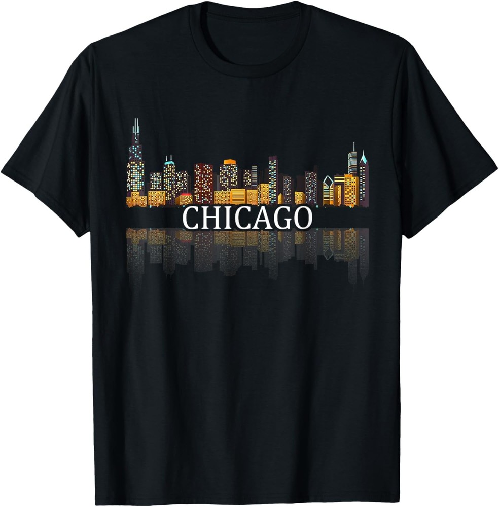 Chicago T Shirt Chicago City Skyline Lights At Night Gifts T-Shirt