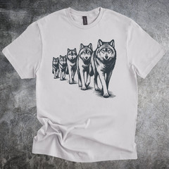 Wolf Pack Shirt Crewneck Cotton Mens Graphic Nature Art Tshirt gray Short Sleeve