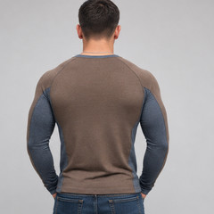 Murano Men’s Slim Fit Large Brown and Blue V Neck Pullover Shirt