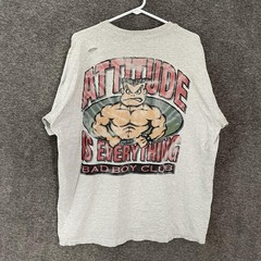 VTG Bad Boy Club Shirt Mens XL Gray Attitude Is Everything Tee 90s SINGLE STITCH
