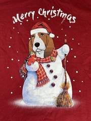 Anvil Lightweight Men’s T Shirt Red Dog Print Merry Christmas XL Short Sleeve