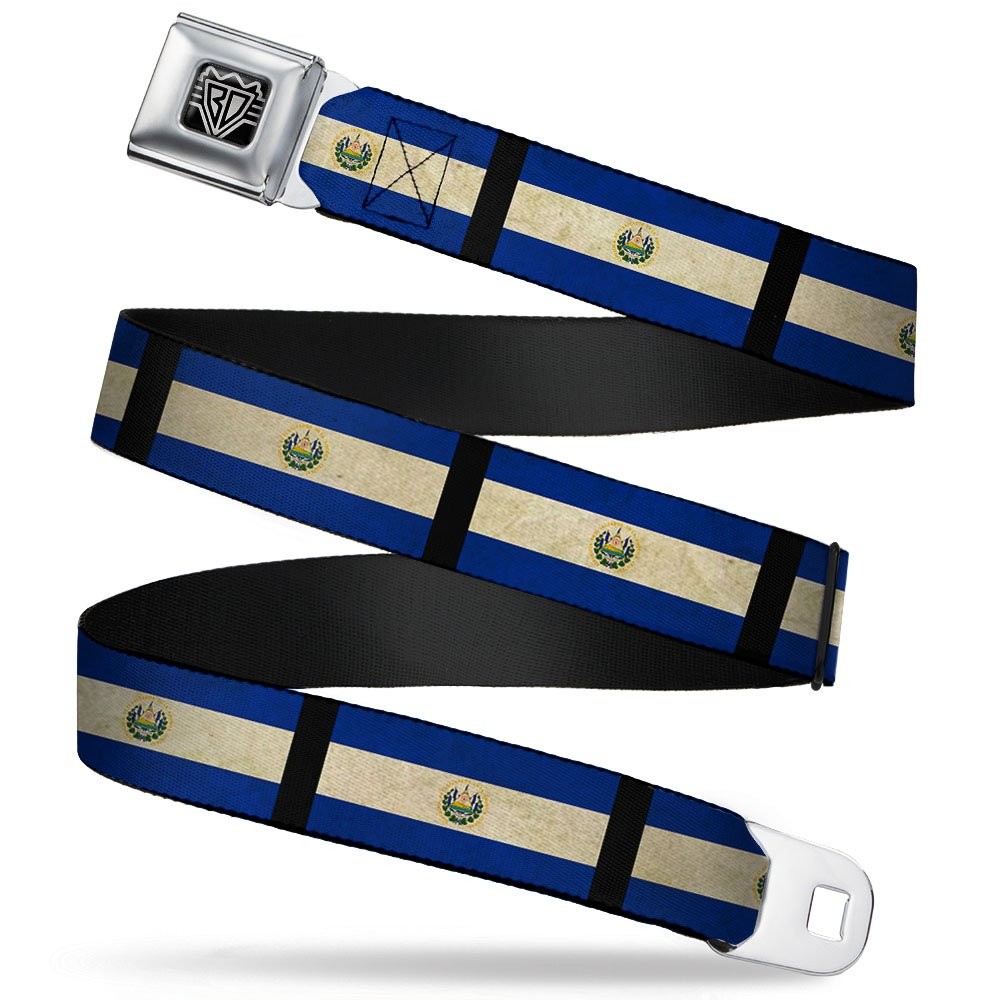Seatbelt Belt – El Salvador Flag/Black – 1.0″ Wide – 20-36 Inches in Length