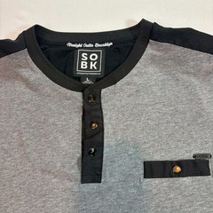 Straight Outta Brooklyn SOBK Men’s L Henley Shirt Gray Black Colorblock Pocket