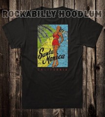 Retro Travel Tee T Shirt Pinup Girl California State Santa Monica
