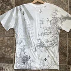 VTG ODM Men’s Faith V-Neck XL T-Shirt Cross Graphic Tee Affliction Style Y2K