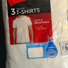 Hanes Mens White Cotton Tagless T-Shirts 3 Pack Size 3XL Moisture Wicking