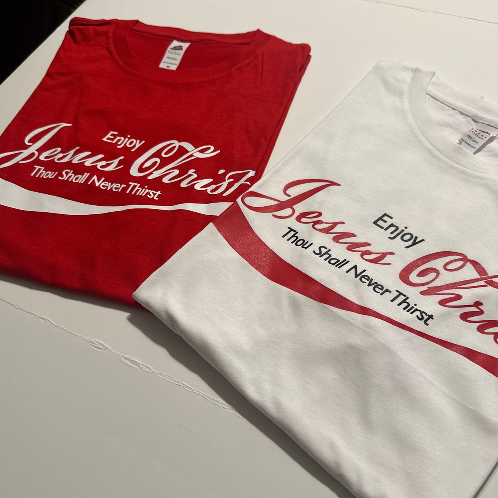 Jesus Christ Enjoy Christian T-Shirt Thou Shall Never Thirst Cola vintage Jesus